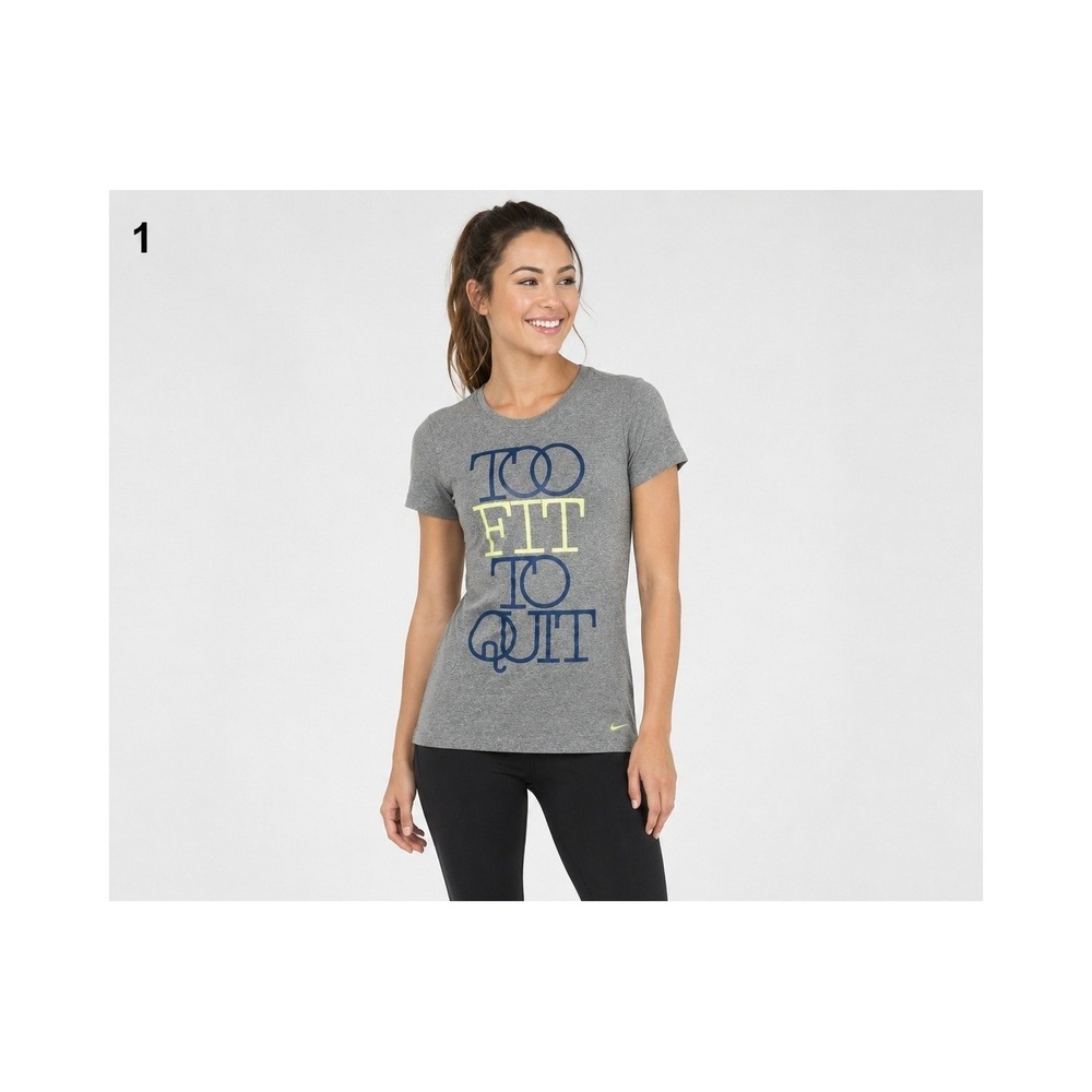 Nike Athletic Department T-Shirt Womens Medium Slim Fit Gray "Too Fit Too Quit"